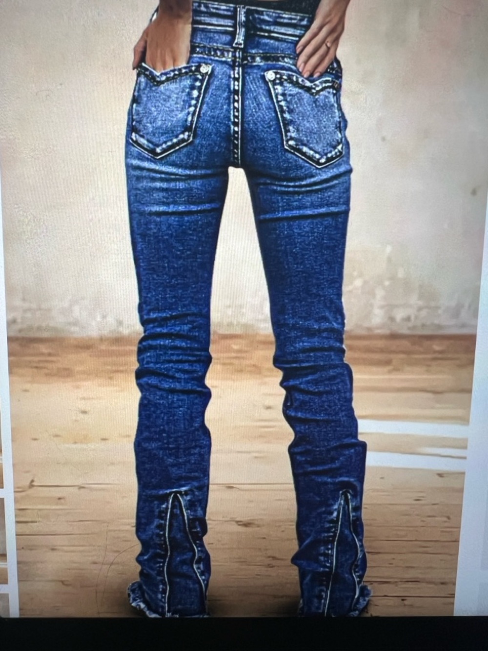 Flamingals Women’s Raw Hem V cute pocket mid rise bootcut XL